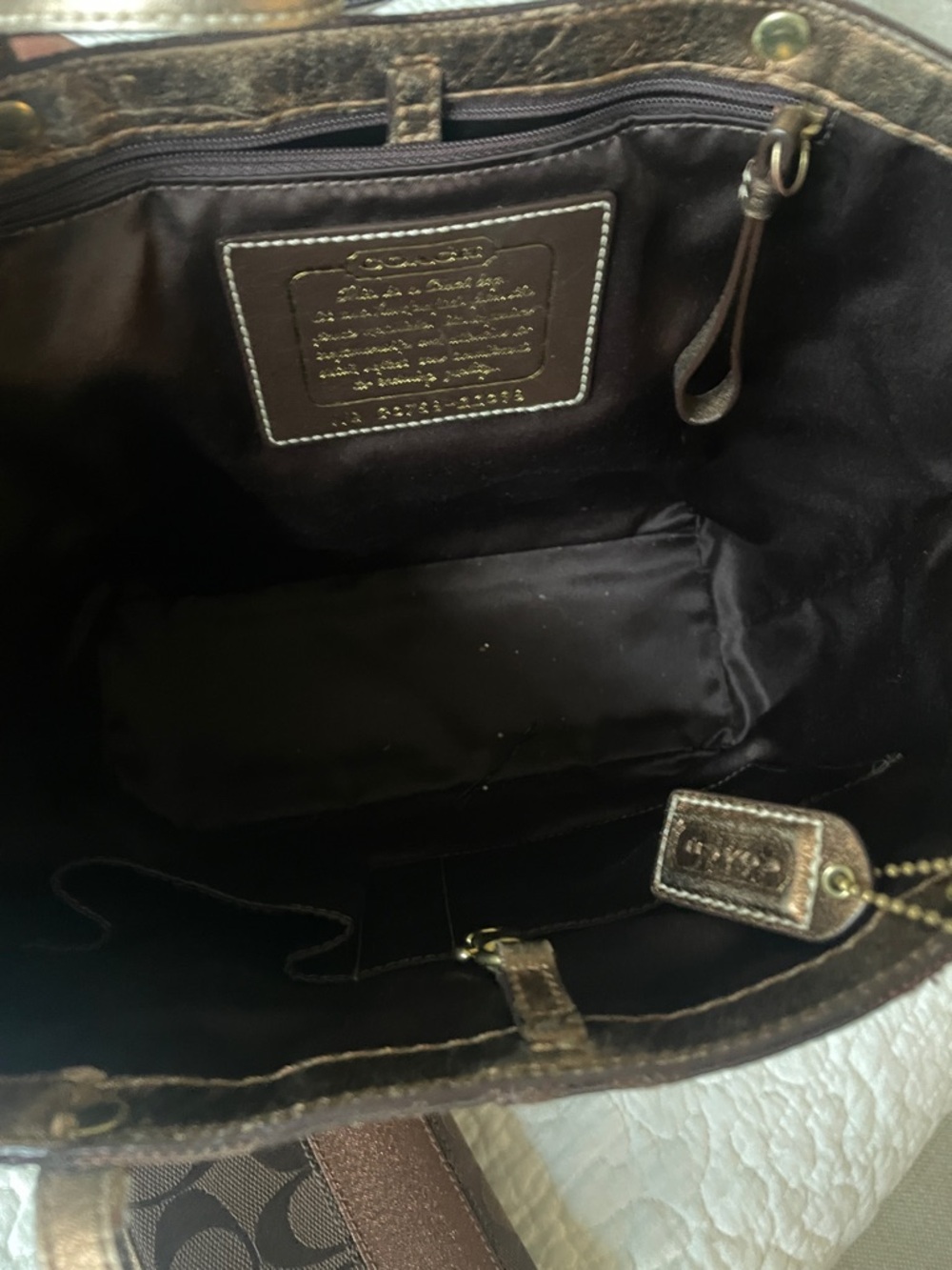 Coach Brown Signature Canvas Tote with Matching Brown Wallet and Gold-Tone Charm - Picture 4 of 7